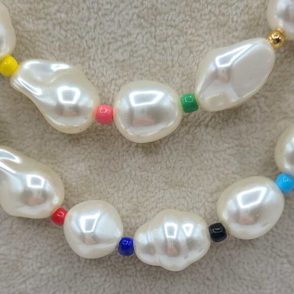 J Crew Set of Large Baroque Faux Pearl Double Strand Necklace Bracelet NWT@ - Picture 6 of 11